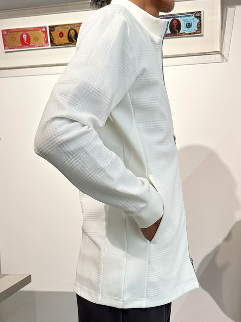 【TRANSITION】チェックジャガードモックネックフロントジップTEE